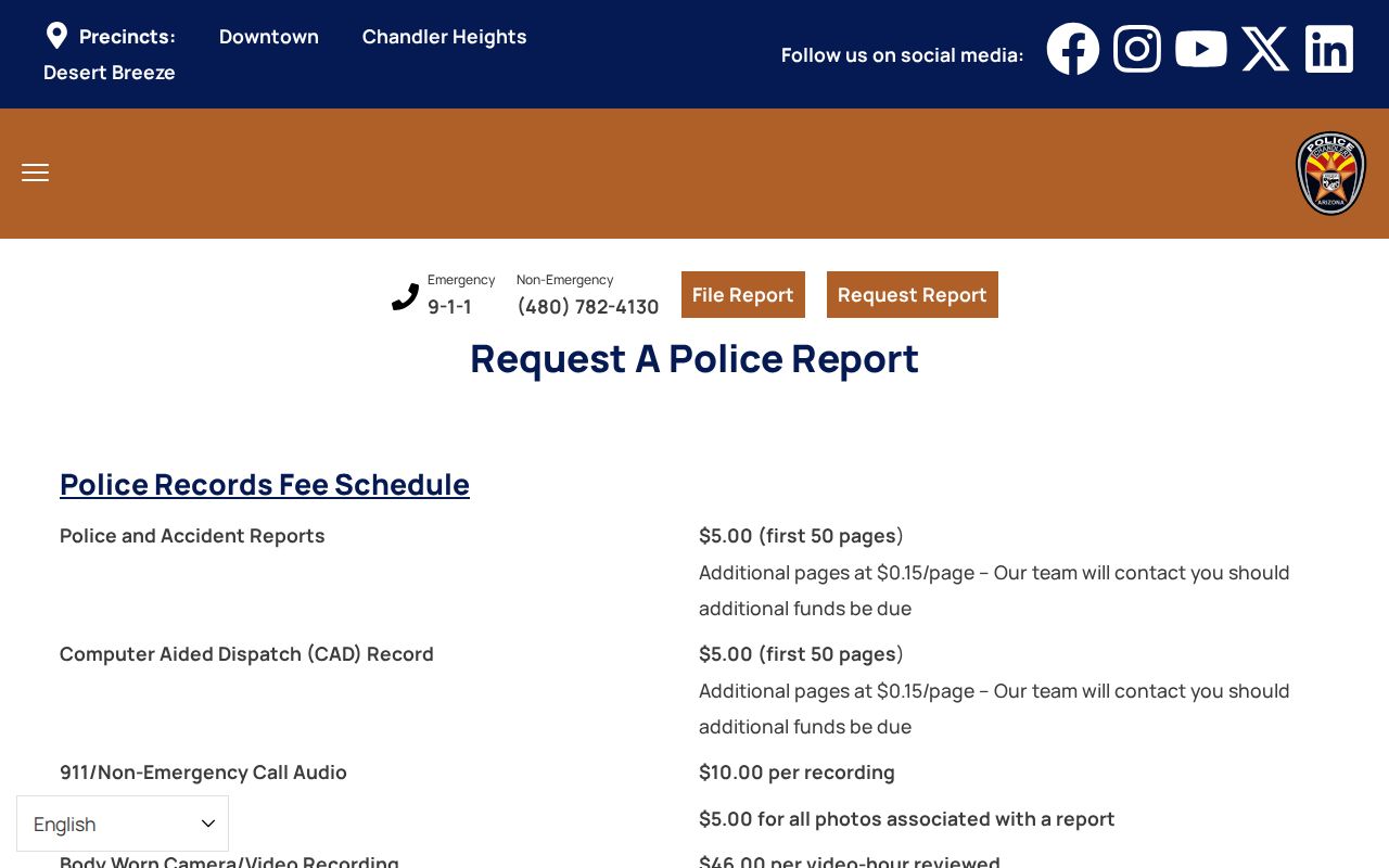 Maricopa County arrest report request through Chandler Police