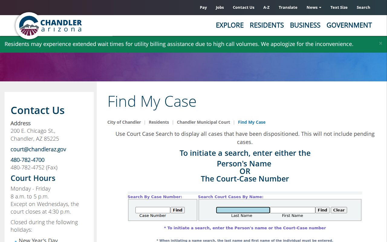Maricopa County Chandler dispositioned criminal case record search