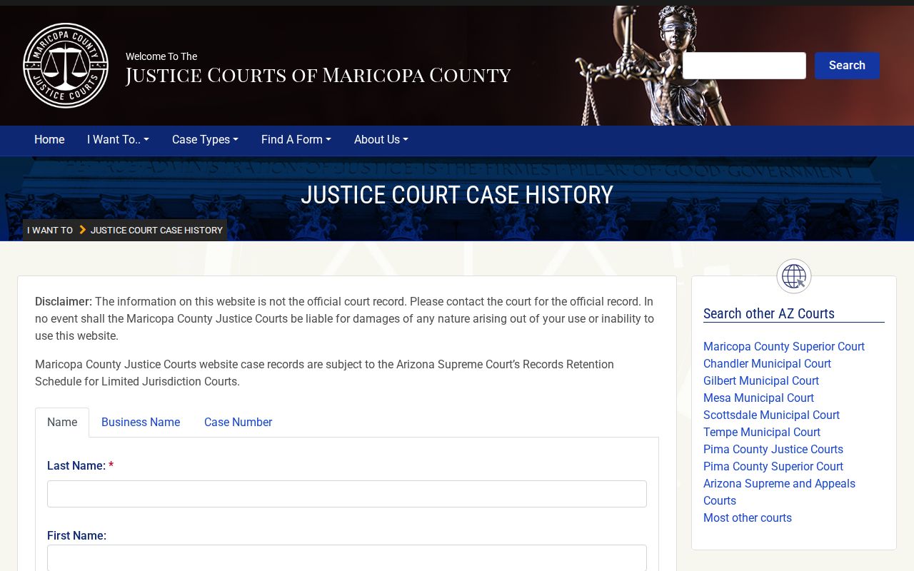 Maricopa County Justice Court criminal case history search