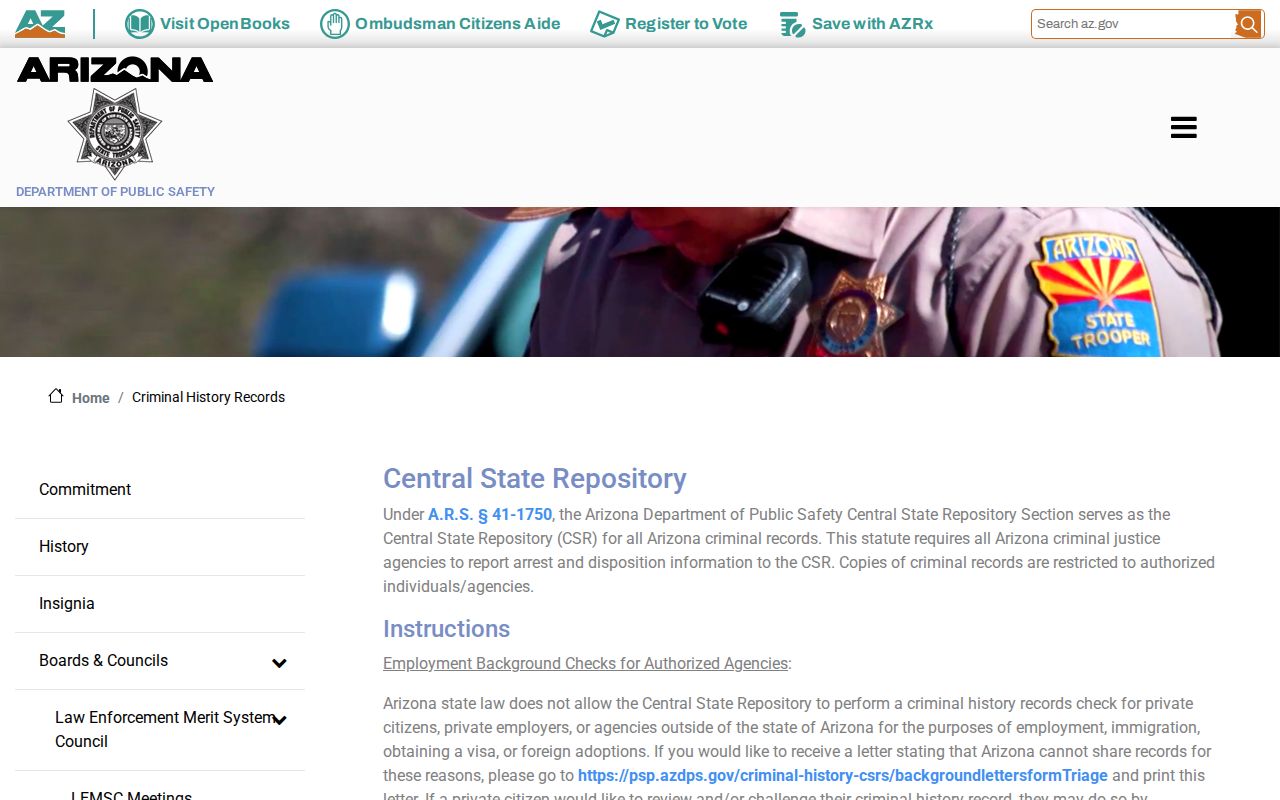Maricopa County criminal history DPS repository information