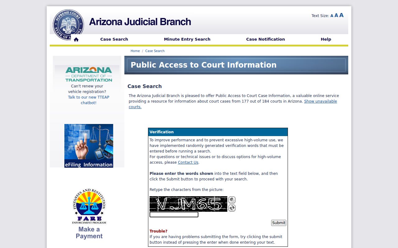 Maricopa County criminal court records statewide case lookup