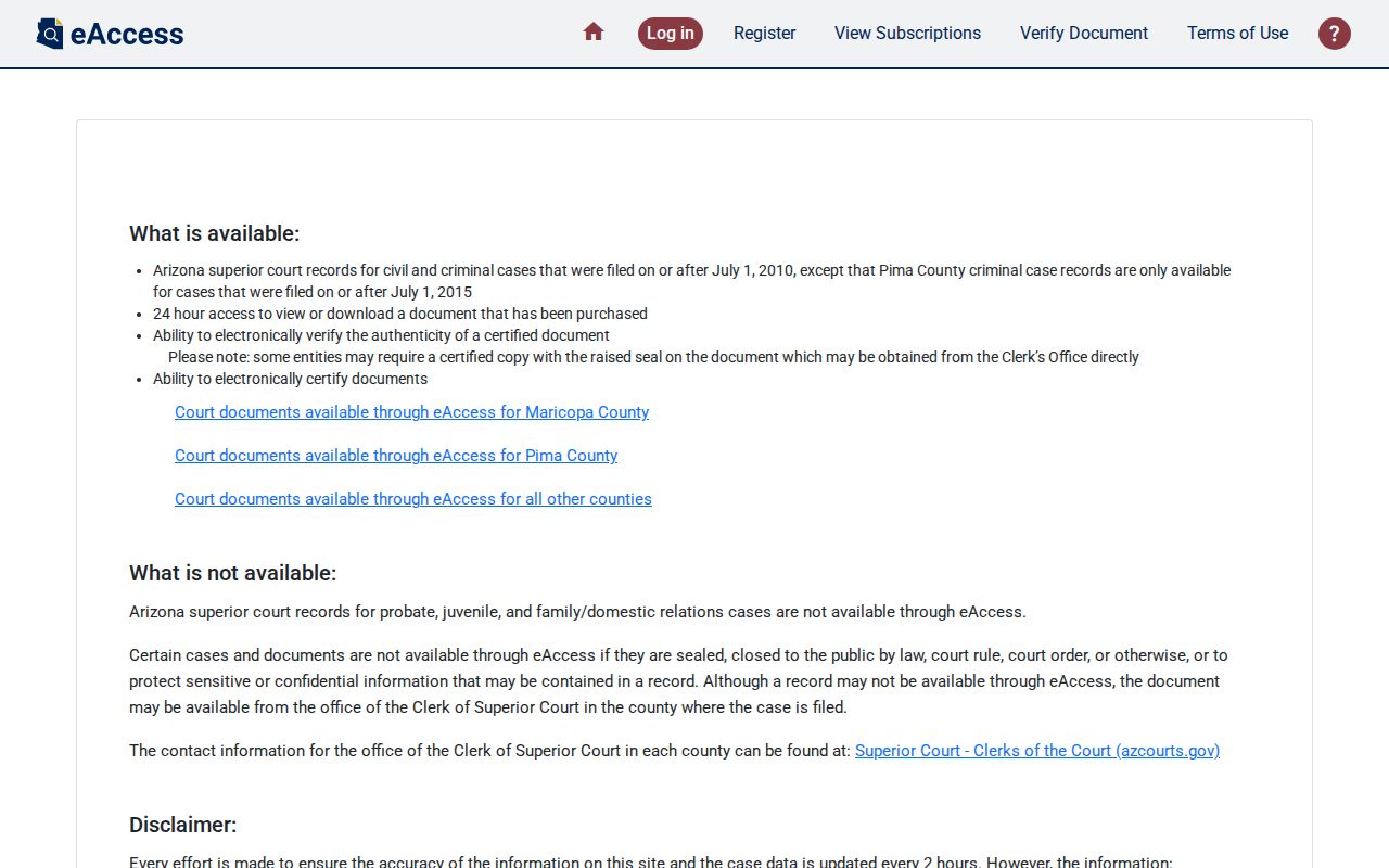 Maricopa County criminal records Arizona eAccess portal